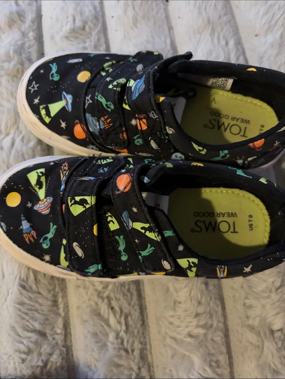 Kids Toms Space Print Velcro Sneakers - Black/Green - 9